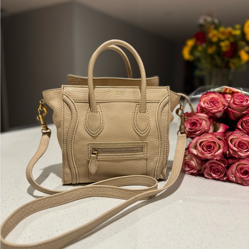 Celine Nano Luggage in Beige color